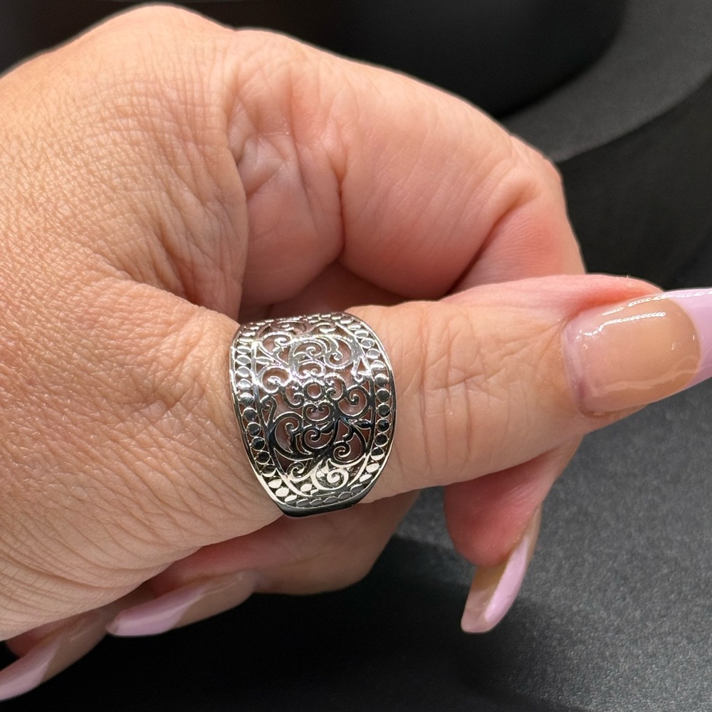 Boho Silver Filigree Ring, size 11